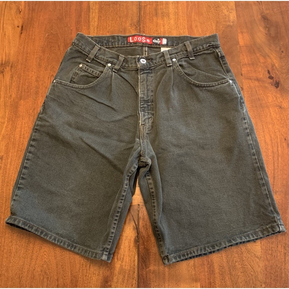 Vintage 90s Levis SilverTab Shorts Jort Fits 33 Green Gray Denim Loose Baggy USA